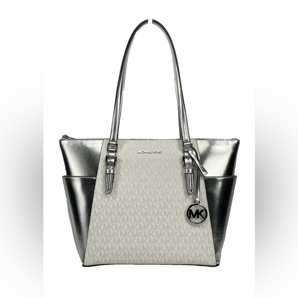 Michael Kors Silver and Cream Elegant Charlotte Tote